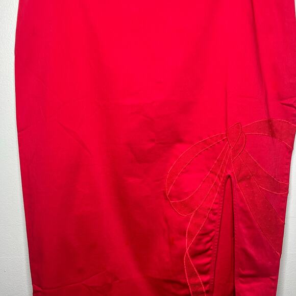 NWT Maeve Anthropologie Bow Midi Pencil Skirt Red Size 12 Side Slit Stretch - Picture 5 of 14